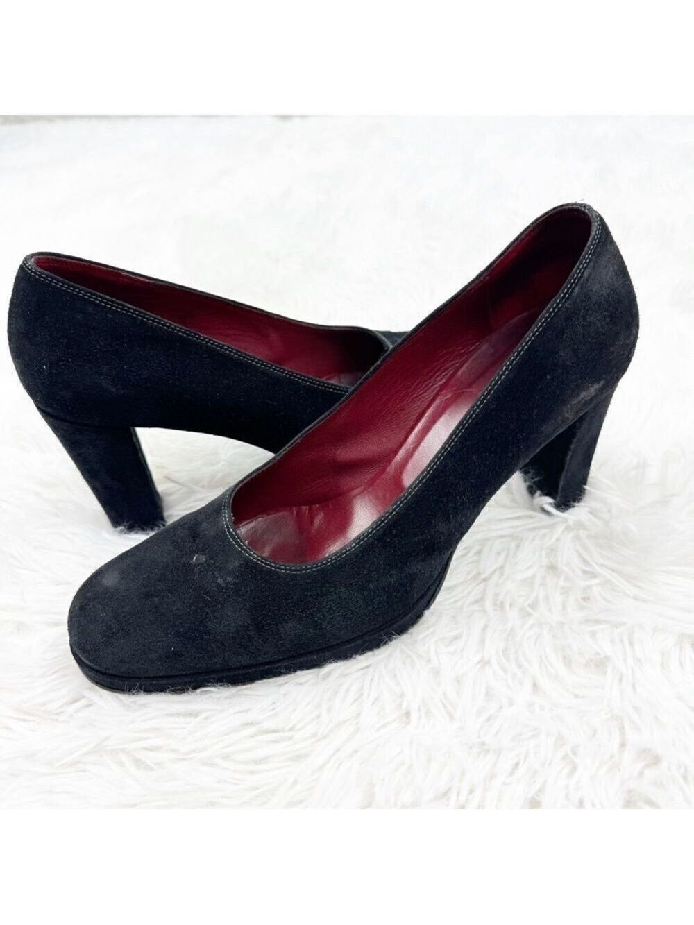Hobbs London Round Toe Block Heel Suede Pumps Shoes